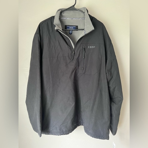 IZOD Size L Quarter Zip Fleece Lined Hydra Shield Pull Over Black